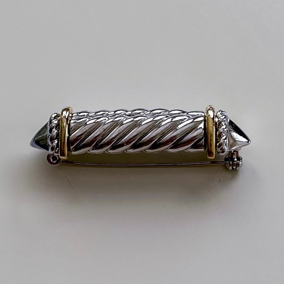 Silver and Gold Tone Bar Brooch - Classic 90s - Picture 3 of 6